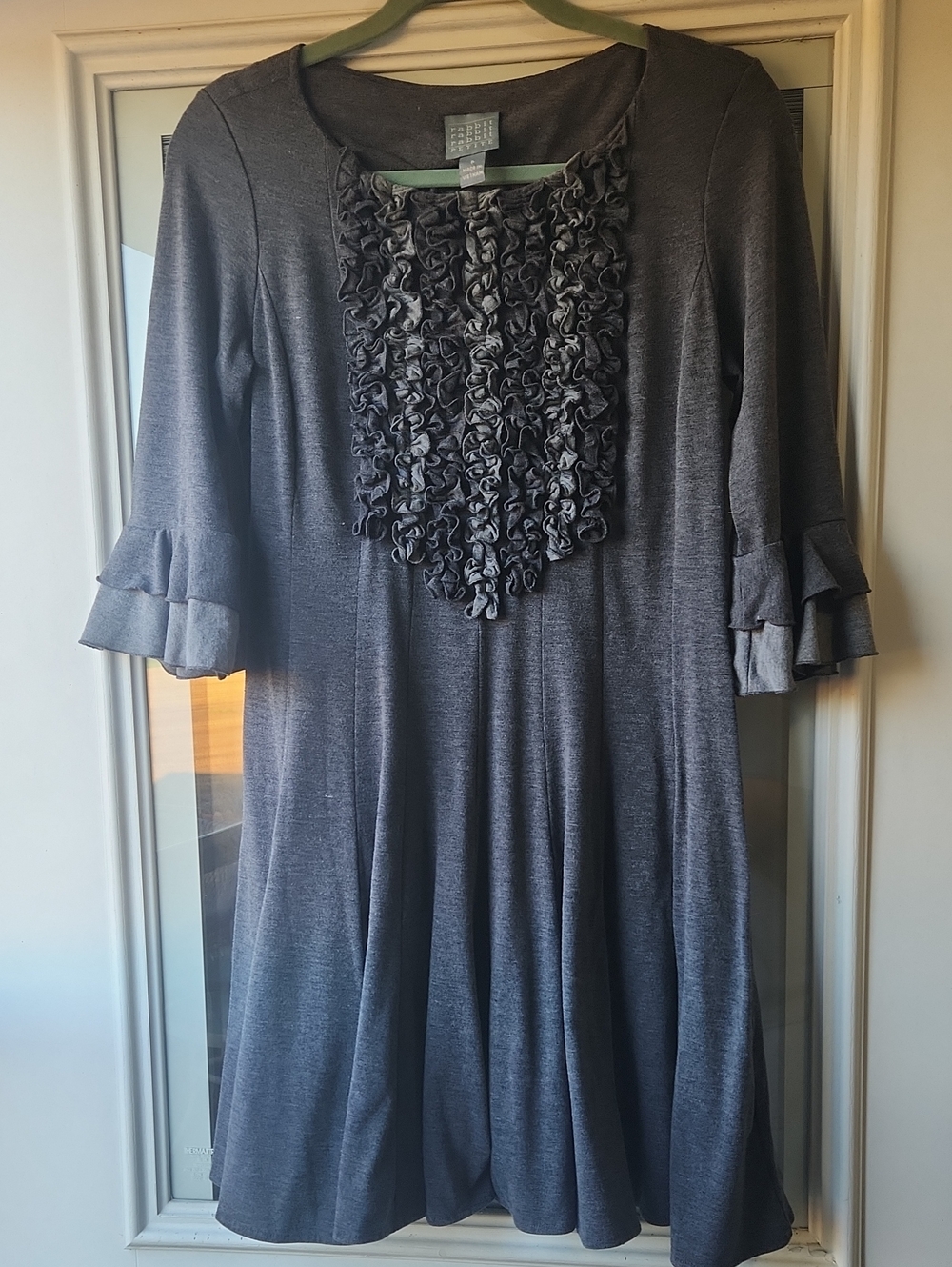 Rabbit Rabbit Rabbit Gray Ruffle Front Long Sleeve Dress - Picture 1 of 10